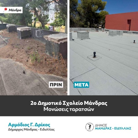Ο Δήμαρχος Αρμόδιος Γ. Δρίκος παραδίδει ένα σχολείο–κόσμημα για τη νέα γενιά -Η ριζική ανακαίνιση του 2ου Δημοτικού Σχολείου Μάνδρας αποτελεί έργο ζωής που γράφει ιστορία στην πόλη