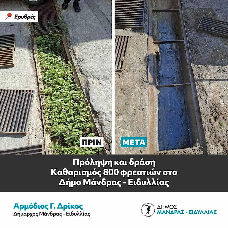 Δήμος Μάνδρας – Ειδυλλίας: Στην τελική ευθεία για την ολοκλήρωση του καθαρισμού των φρεατίων – Θωράκιση της πόλης πριν την επιδείνωση του καιρού