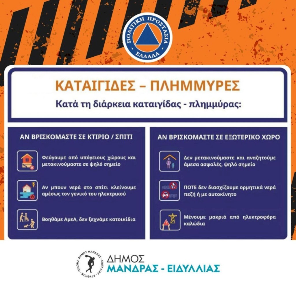 Κακοκαιρία «Erminio»: Θωρακίζεται ο Δήμος Μάνδρας-Ειδυλλίας – Σε πλήρη ετοιμότητα η Πολιτική Προστασία του Δήμου για την αντιμετώπιση των έντονων φαινομένων