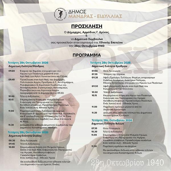 &Epsilon;&kappa;&delta;&eta;&lambda;ώ&sigma;&epsilon;&iota;&sigmaf; &gamma;&iota;&alpha; &tau;&eta;&nu; 28&eta; &Omicron;&kappa;&tau;&omega;&beta;&rho;ί&omicron;&upsilon; &sigma;&epsilon; ό&lambda;&omicron; &tau;&omicron;&nu; &Delta;ή&mu;&omicron; &Mu;ά&nu;&delta;&rho;&alpha;&sigmaf;&ndash;&Epsilon;&iota;&delta;&upsilon;&lambda;&lambda;ί&alpha;&sigmaf;